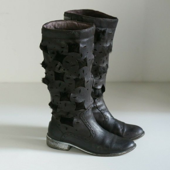 Diesel Shoes - Diesel Laser Cut and Rabbit Fur Brown Boots
